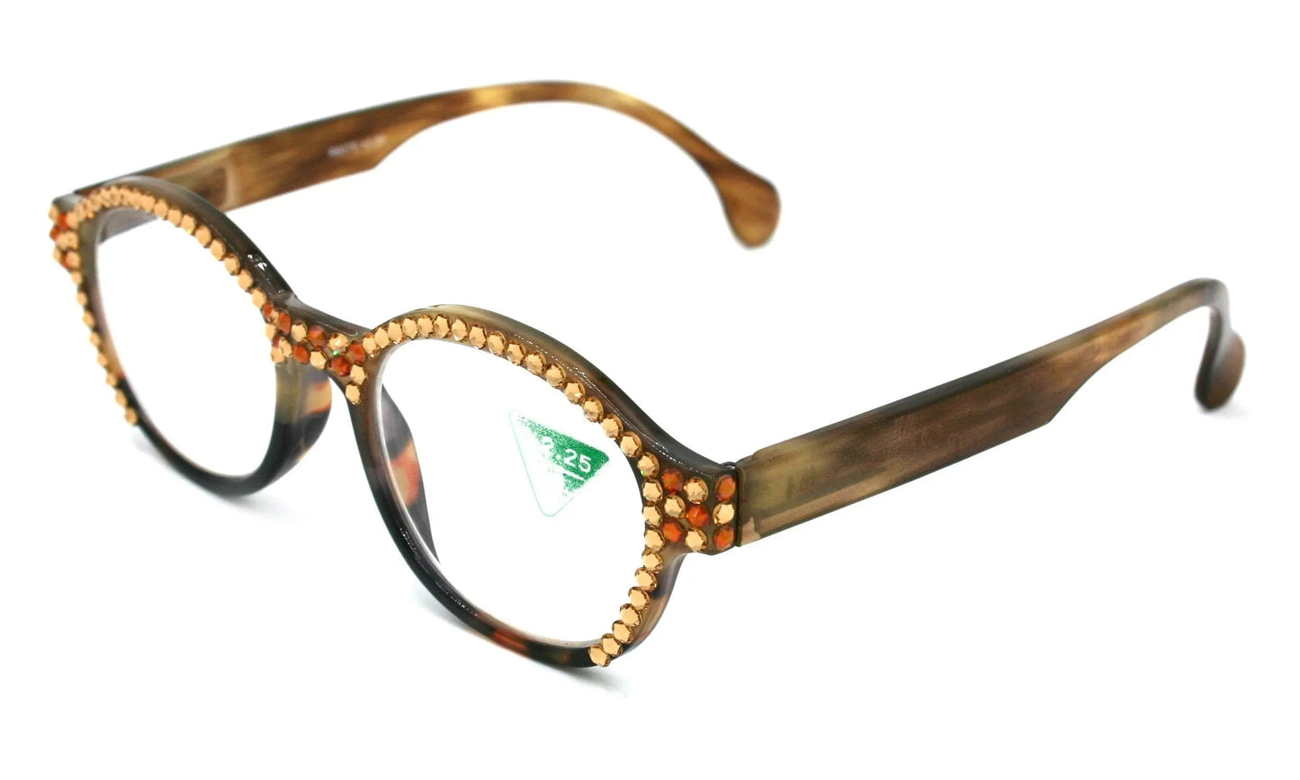 The Alchemist, (Bling) Round Women Reading Glasses W (L. Colorado, Cooper) Genuine European Crystals (Marble Brown) NY Fifth Avenue 