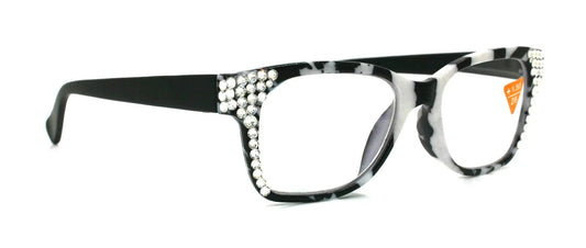 The Bohemian, (Bling) Reading Glasses 4 Women w (Clear)Genuine European Crystals.+1.25 .. +4 (Black n White Tortoise shell)