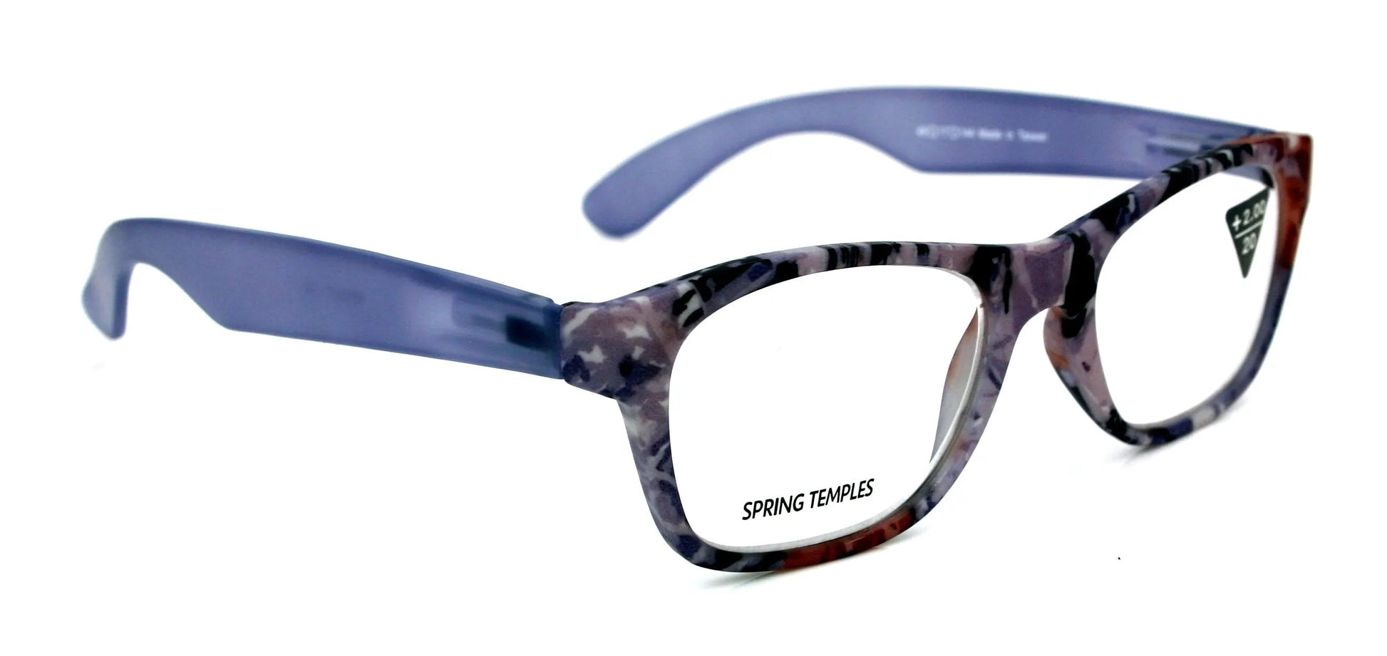The Forester, (Premium) Reading Glasses, High End Reader +1.25 to +3 Magnifying Wayfarer Style (Blue Camouflage) Frame. NY Fifth Avenue