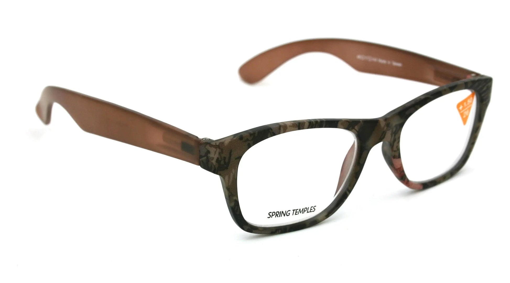 The Forester, (Premium) Reading Glasses, High End Reader +1.25 to +3 Magnifying Wayfarer Style (Brown Camouflage) Frame. NY Fifth Avenue