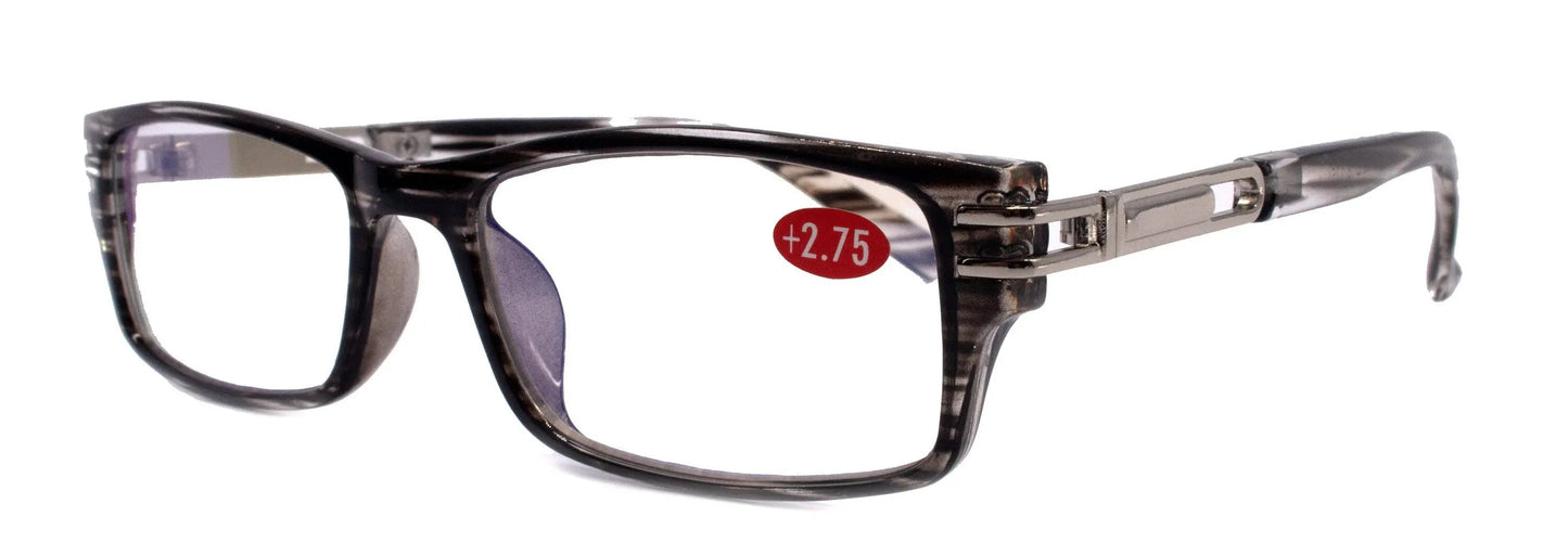 The Hudson, (Premium) Reading Glasses, High End Reading Glass +1.25 to +6 Magnifying. (Grey Black) Rectangular Frames. NY Fifth Avenue.