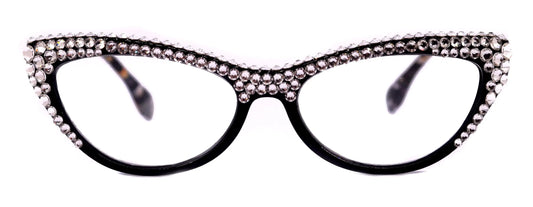 The Lynx, (Bling) Reading Glasses 4 Women W 2x (Full Top) (Clear) Genuine European Crystals, Magnifying Cat Eye  NY Fifth Avenue