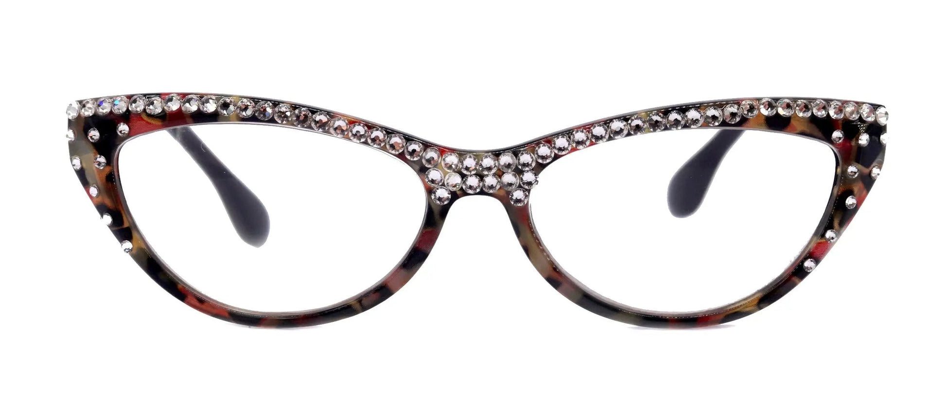 The Lynx, (Bling) Reading Glasses 4 Women W (Full Top) (Clear) Genuine European Crystals, Magnifying Cat Eye (Leopard Red) NY Fifth Avenue