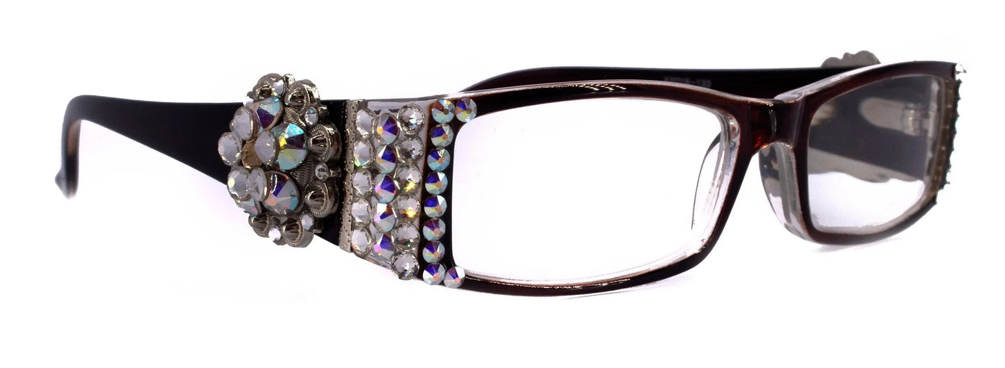 The Medallion, (Bling) Reading Glasses for Women W (Clear, AB Aurora Borealis) Genuine European Crystals Western Concho NY Fifth Avenue 