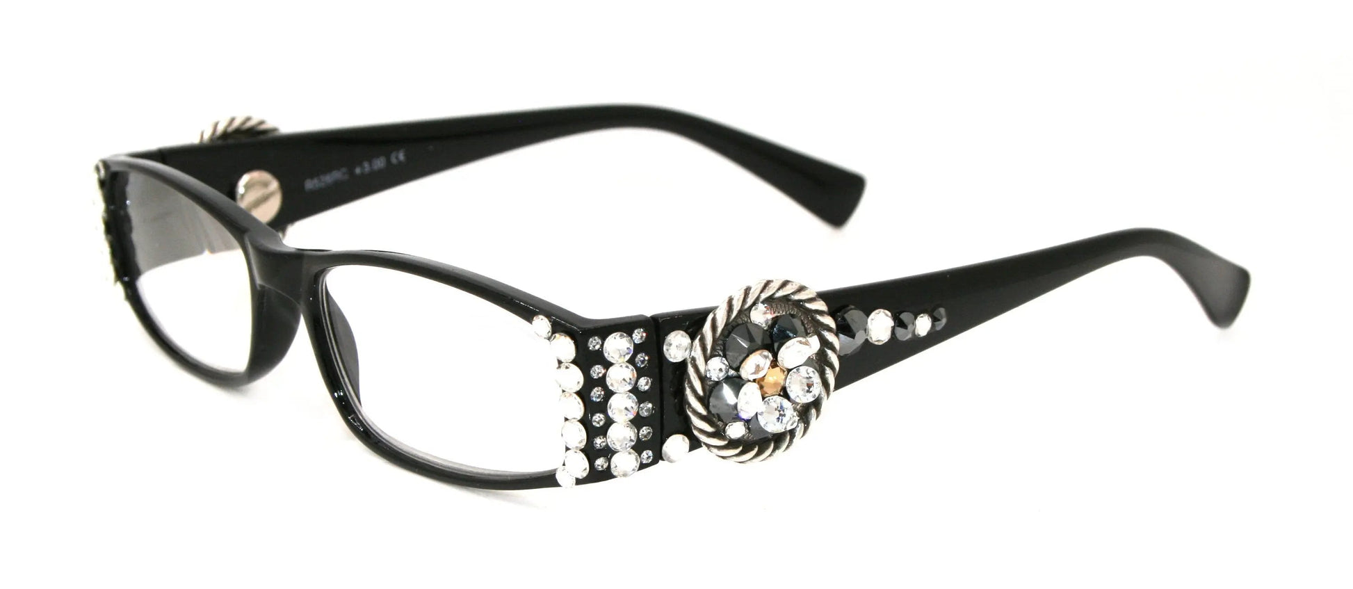 The Medallion, (Bling) Women Reading Glasses Adorned W (Clear, Hematite) Genuine European Crystals (Black) Rope Edge Concho, NY Fifth Avenue 