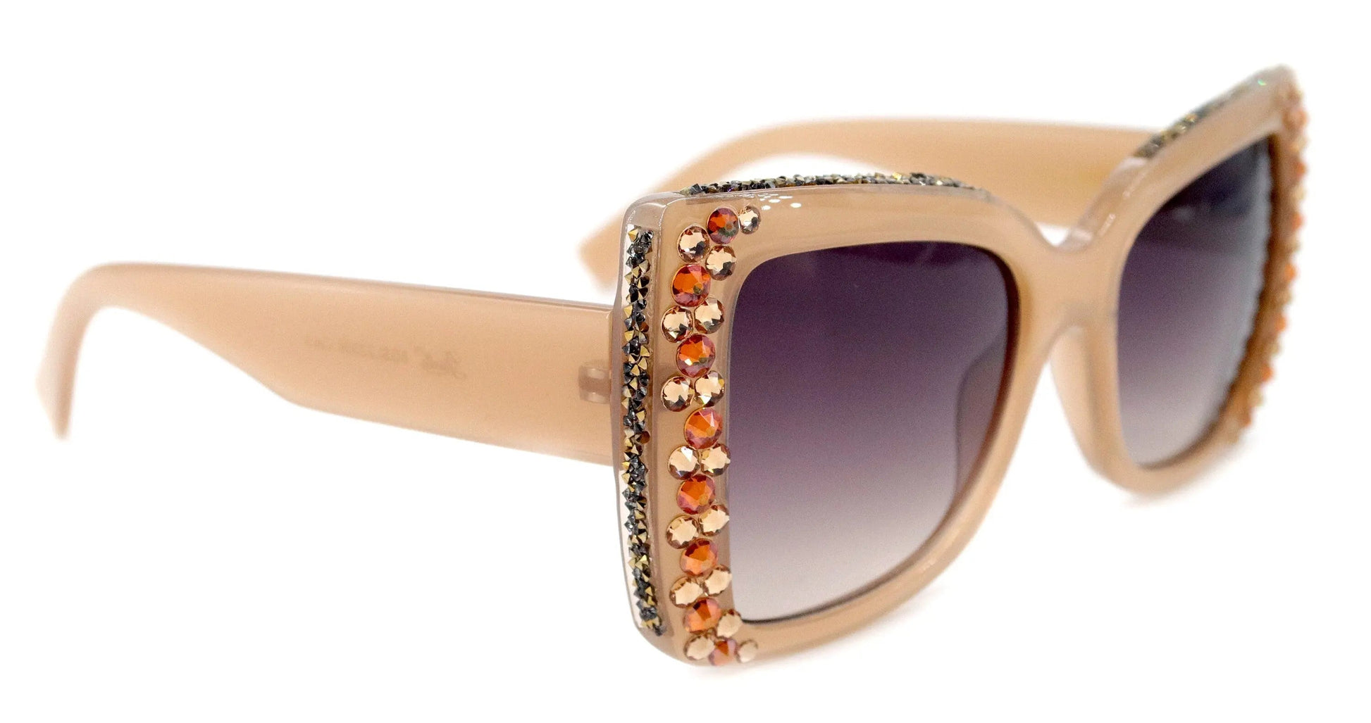 The Monarch, (Bling) Women Sunglasses W (Cooper, Light Colorado) Genuine European Crystals (Tan) Large Cat Eye NY Fifth Avenue 