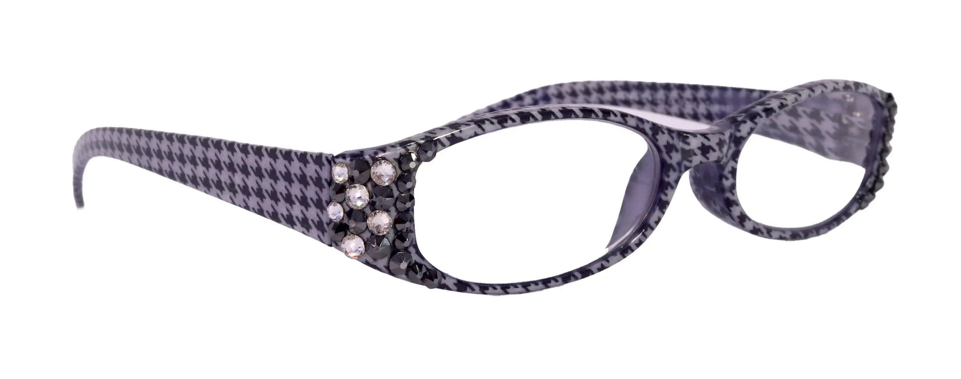 The Scottish, (Bling) Reading Glasses with (Clear, Hematite)   (Hounds Tooth Check) Rectangular (Black) NY Fifth Avenue 
