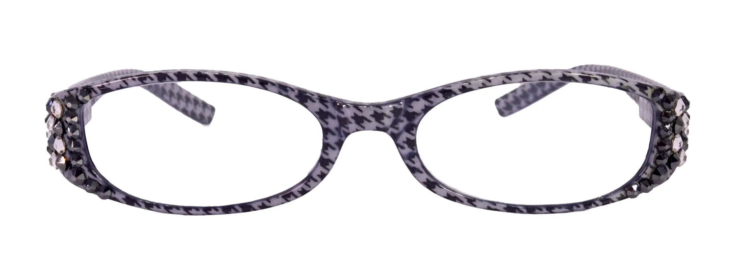 The Scottish, (Bling) Reading Glasses with (Clear, Hematite)   (Hounds Tooth Check) Rectangular (Black) NY Fifth Avenue 