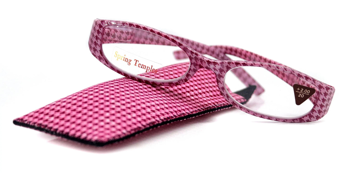 The Scottish, (Premium) Reading Glasses, High End Readers (Pink) Hound Tooth +1.25.. +3 Magnifying Eyeglasses. Houndstooth NY Fifth Avenue
