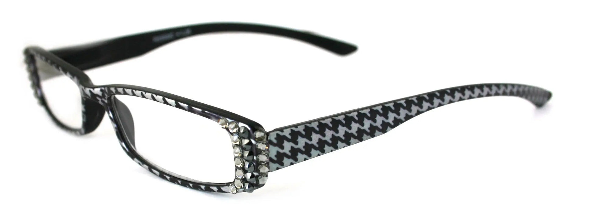 The Swedish, (Bling) Reading Glasses w (Hematite, Black Diamond) Genuine European Crystals, Hound Tooth Narrow Lowe nose NY Fifth Avenue 