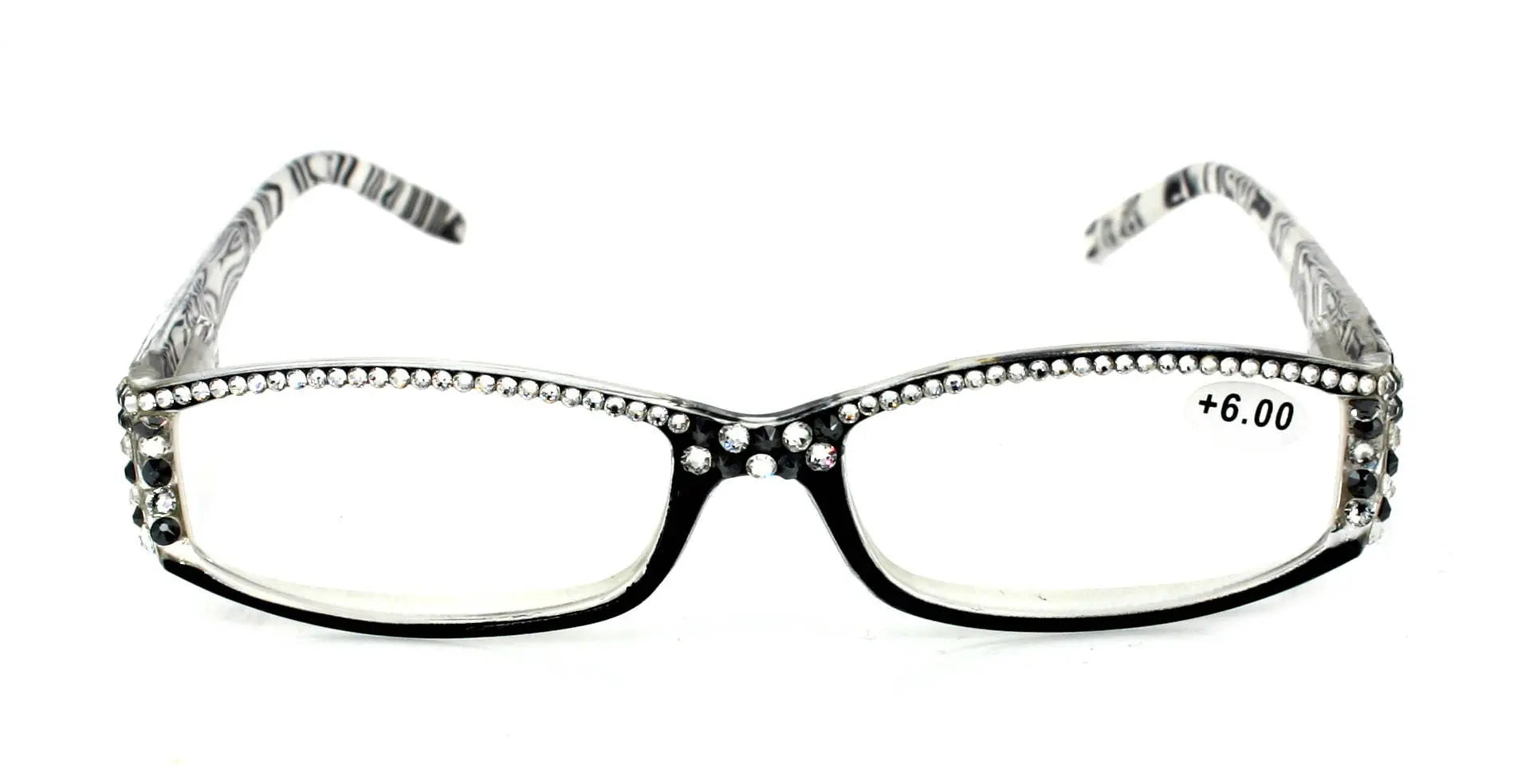 Tuscany, (Bling) Reading Glasses For Women Adorned W (Full Top) (Clear)  (Black, White) Marble Rectangular, NY Fifth Avenue 