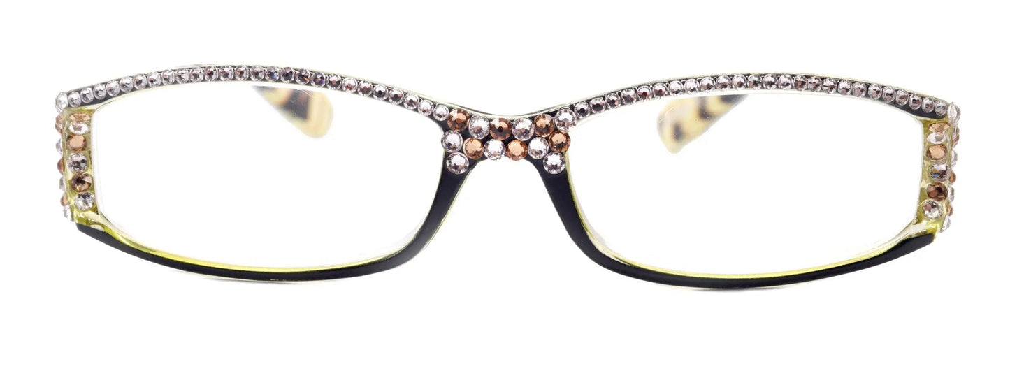Tuscany, (Bling) Reading Glasses For Women Adorned W (Full Top) (Clear, Light Colorado) Swarovski Crystal (Black, Green) NY Fifth Avenue 