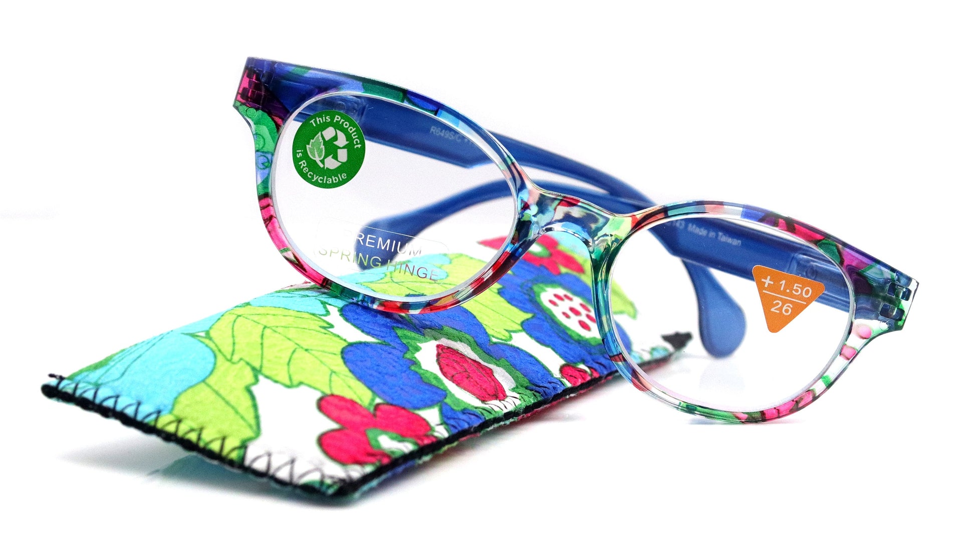 Versailles, (Premium) Reading Glasses High End Readers +1.25 .. +3.00 (Blue, Red Floral) Round Optical Frames. NY Fifth Avenue.