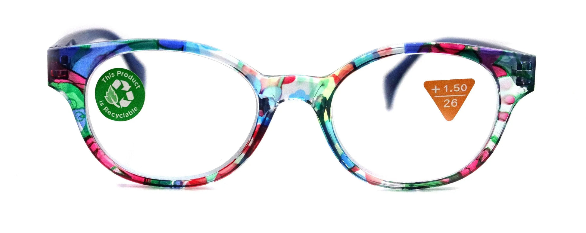 Versailles, (Premium) Reading Glasses High End Readers +1.25 .. +3.00 (Blue, Red Floral) Round Optical Frames. NY Fifth Avenue.