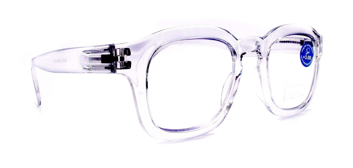 Apollo, (Blue Light Glasses) (Blue Blocker) Reduce Eyestrain, A/R Anti Glare. +1.25..+3.00 Large Square (Clear) NY Fifth Avenue.