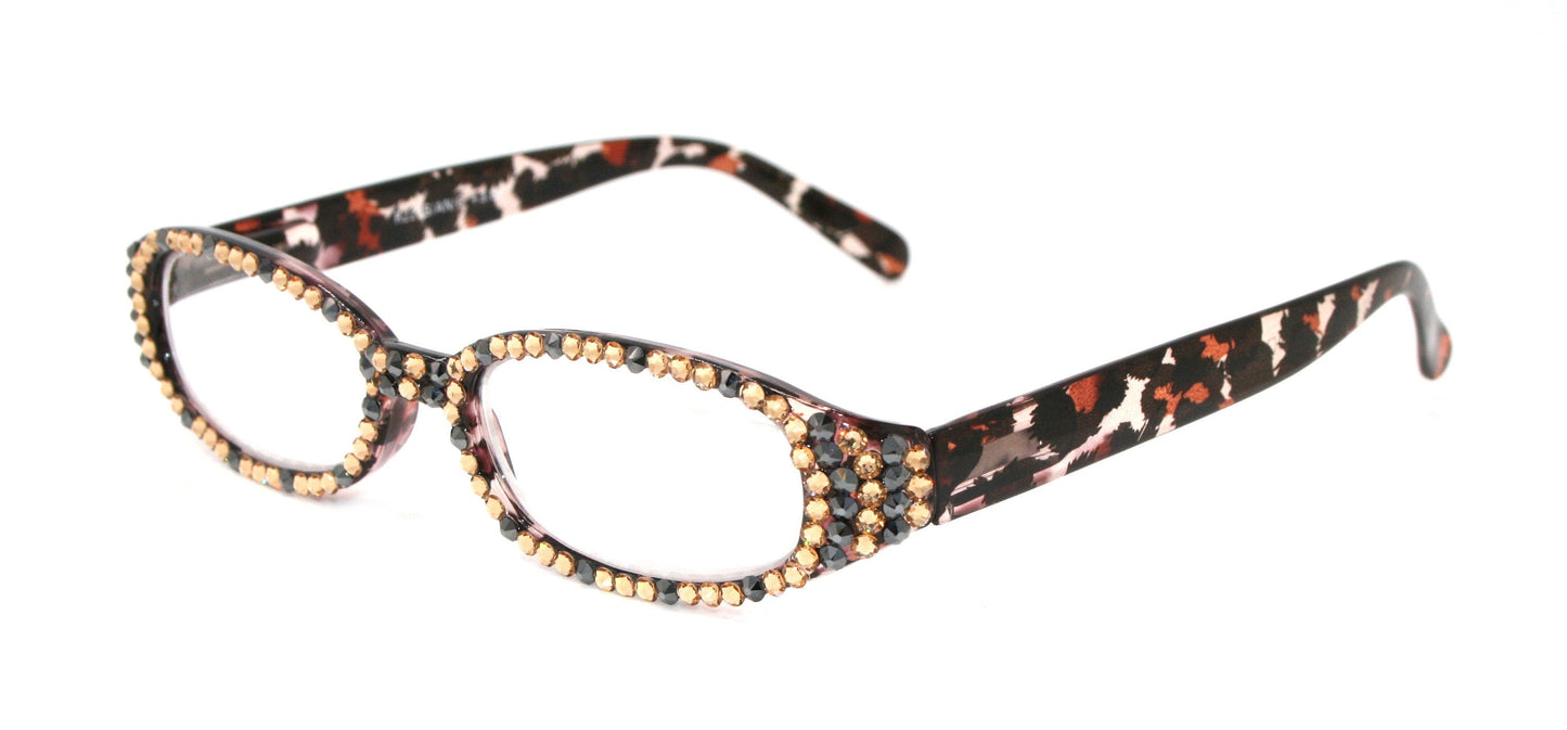 Isabella, (Bling) Reading Glasses Women W (Full All Over) (L. Colorado, Hematite) Genuine European Crystals (Leopard) NY Fifth Avenue 