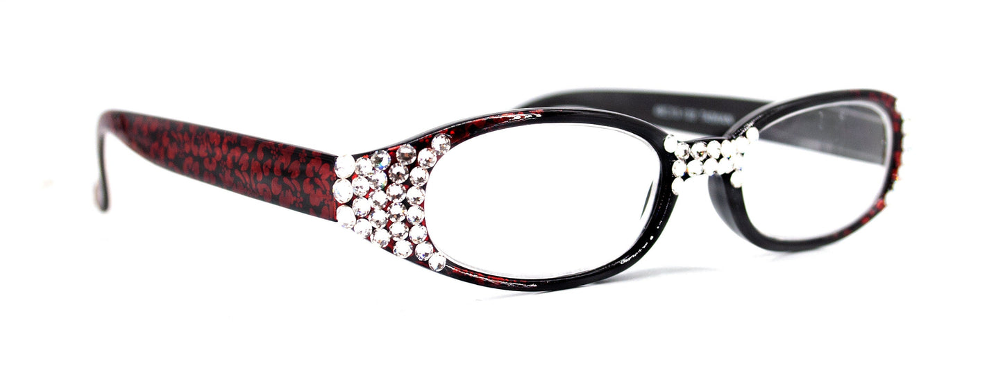 Isabella, (Bling) Reading Glasses Women W (Clear) Genuine European Crystals ( Floral Print) High Magnification NY Fifth Avenue (Wide Frame) 