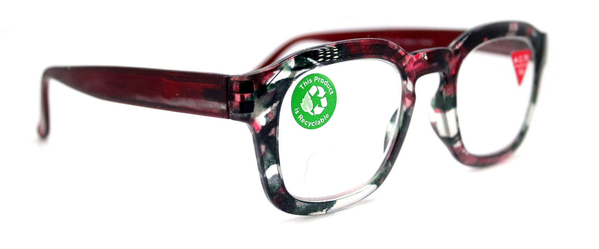 Sasha, (Premium) Reading Glasses, High End Readers +1.25..+3 Magnifying Eyeglasses (Black n Red) Camo Square Optical Frames NY Fifth Avenue