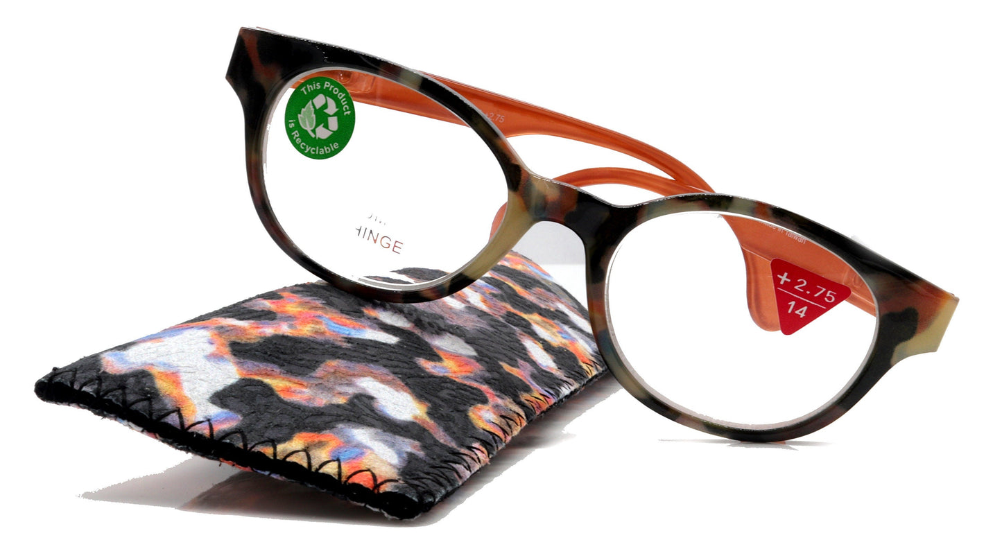 Sally, (Premium) Reading Glasses High End Readers +1.25..+3 Magnifying Glasses, Round Optical Frames (Tortoise Brown Orange) NY Fifth Avenue