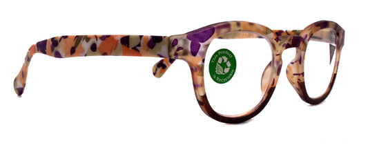 Autumn, (Premium) Reading Glasses High End Readers +1.25, +1.50..+3.00 Round Style. Optical Frame, (Brown, Purple Floral) NY Fifth Avenue