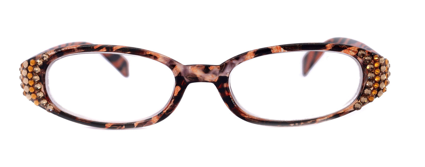 Isabella, (Bling) Reading Glasses Women W (Cooper, Light Colorado) Genuine European Crystals (Tiger) Animal Print NY Fifth Avenue 