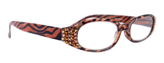 Isabella, (Bling) Reading Glasses Women W (Cooper, Light Colorado) Genuine European Crystals (Tiger) Animal Print NY Fifth Avenue 