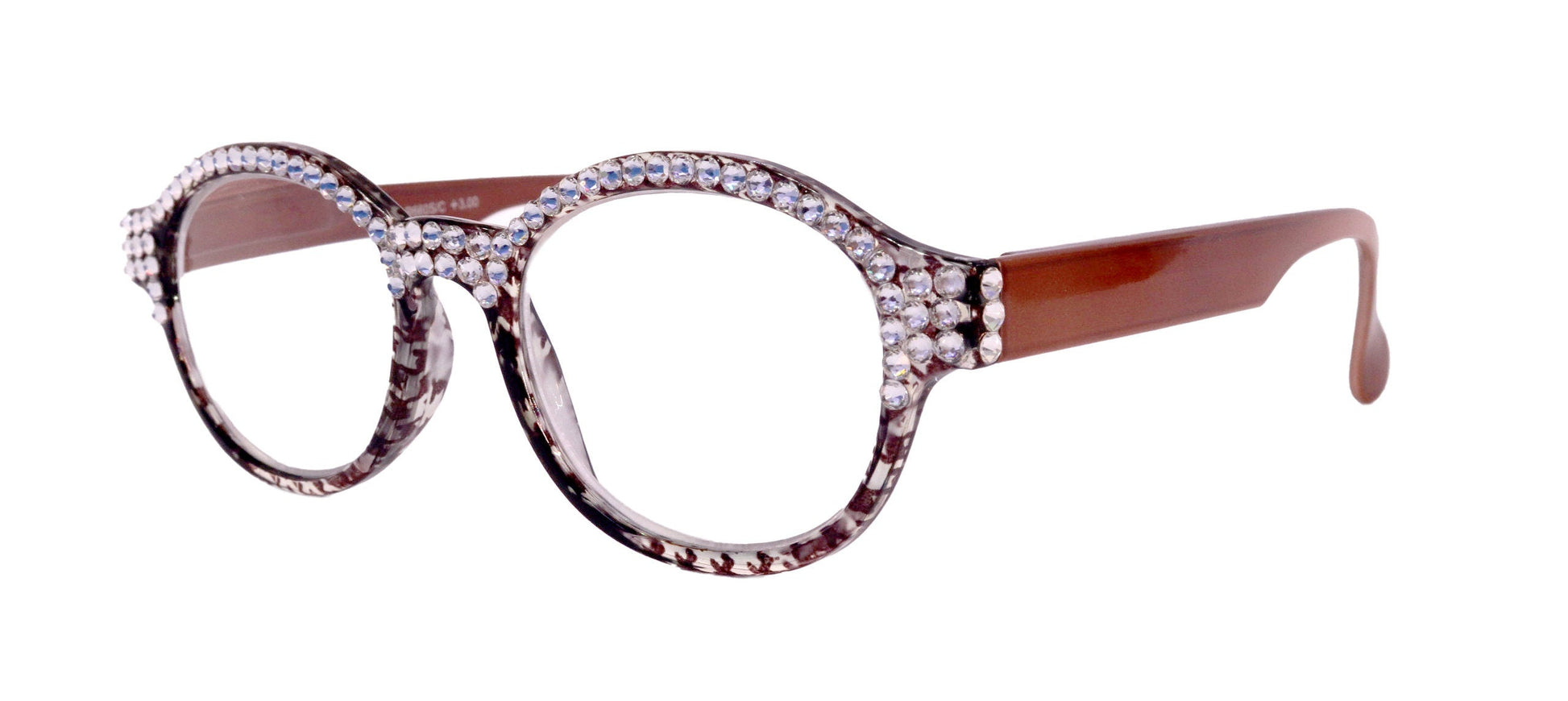 The Alchemist, (Bling) Round Women Reading Glasses W (Full TOP) (Clear) Genuine European Crystals (Hound tooth, Brown) NY Fifth Avenue 