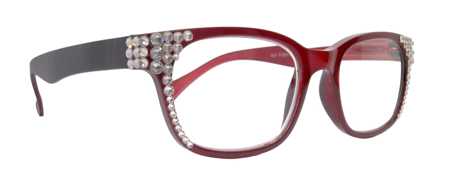 Rita, Bling Reading Glasses with European crystals +1.50 to +6 Magnifying Eyeglasses (Square) (Red) optical Frames